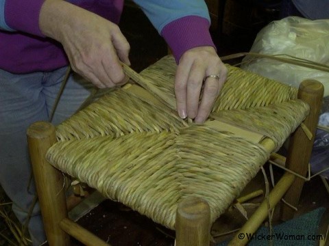 Hand-twisted natural bulrush seatweaving