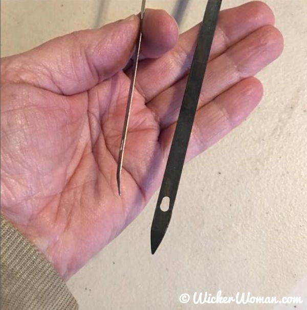 English chair caning steamers, flat spring steel about 1/4" wide with a hole in both tapered ends.