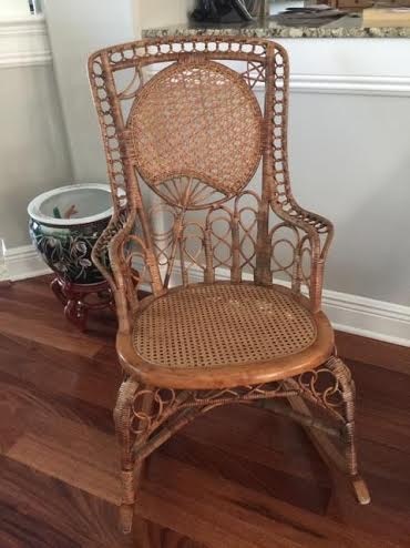 Japanese fan motif Victorian wicker rocker