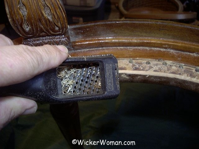 Bevel inside seat rail edge before weaving the seat.