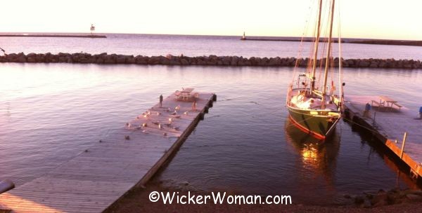 Frosty harbor dock at North House Folk School in Grand Marais, MN on the shore of Lake Superior.