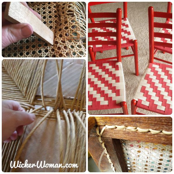 Collage of four seat weaving techniques