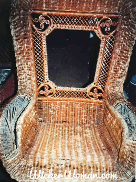 Victorian Star of David cane back wicker rocker with damaged areas removed