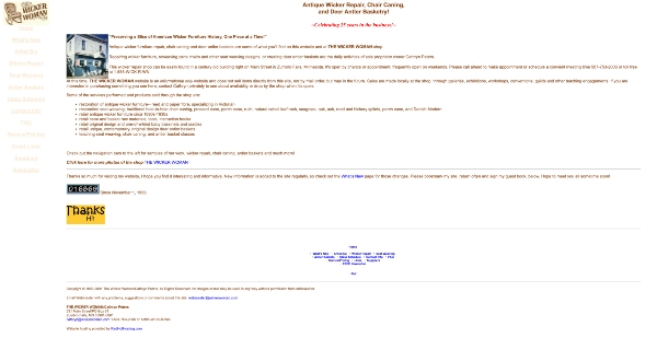 One stop shop-Chair caning, wicker repair, basketry and more on WickerWoman.com homepage in 2001.
